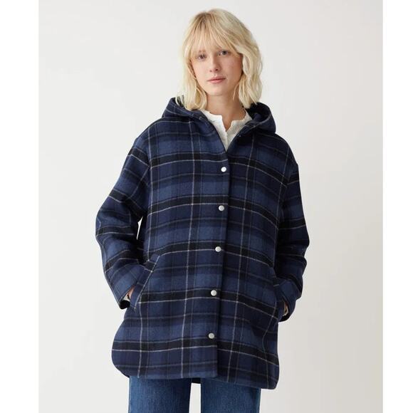 & Other Stories Jackets & Blazers - & other stories Plaid Snap Button Wool Hooded Jacket Coat  in Blue Check small